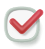 Red check mark icon representing approval, verification, and successful completion.
