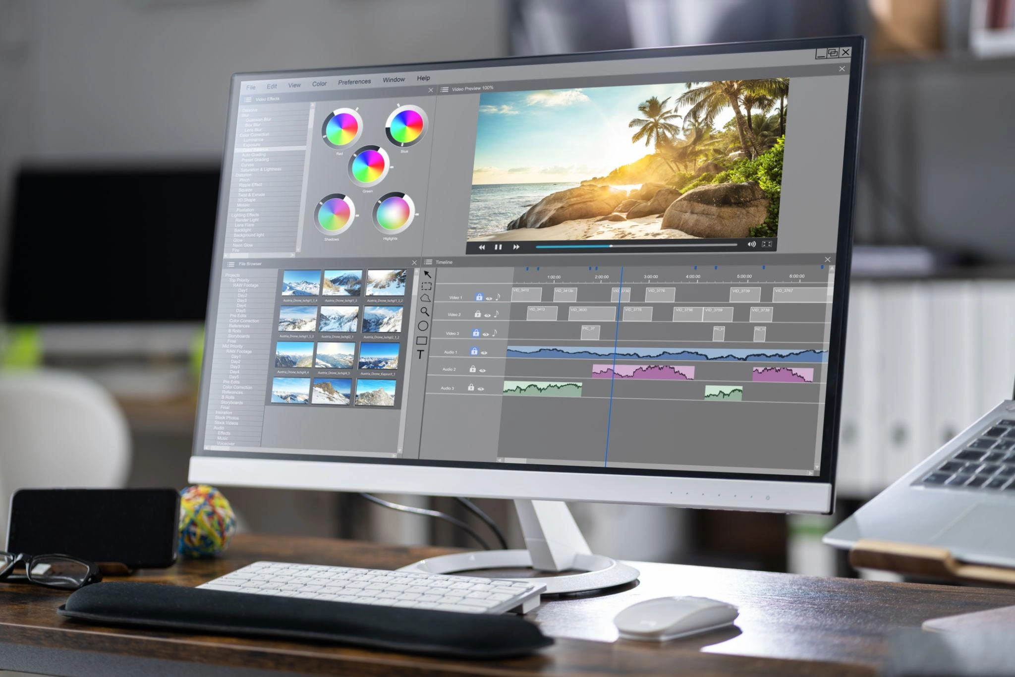 Atnod video editing workspace showcasing cinematic production and creative editing tools.